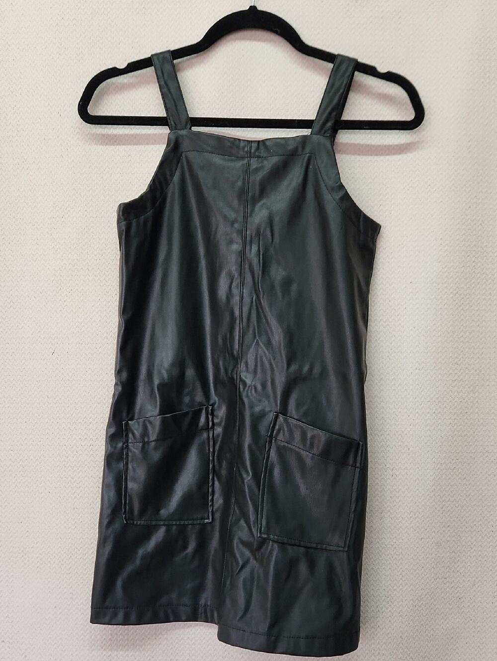 Faux Leather Pinafore Dress in Black